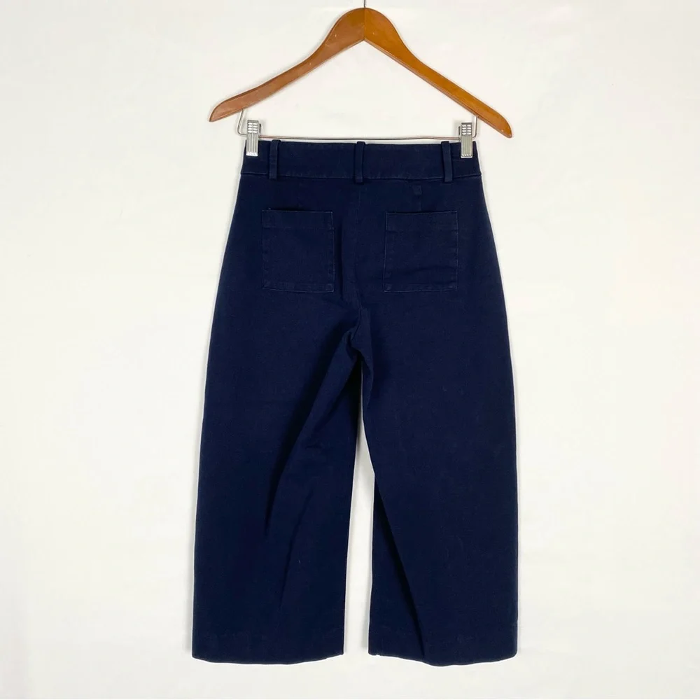 J.Crew Sydney Wide Leg Bi Stretch Cotton Cropped Pants Navy Size 2P High Waisted